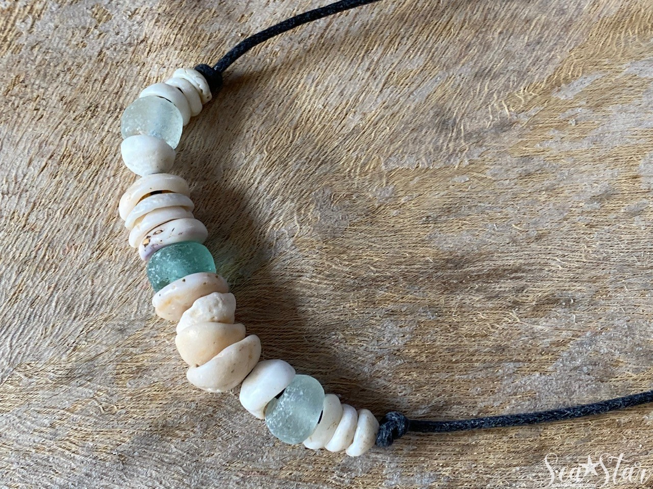 Ocean Tumbled Puka Shell and Glass Bead Necklace  (#0535) | IMG_0532.jpg