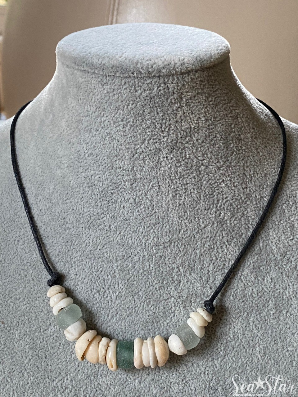 Ocean Tumbled Puka Shell and Glass Bead Necklace  (#0535) | IMG_0547_2.jpg
