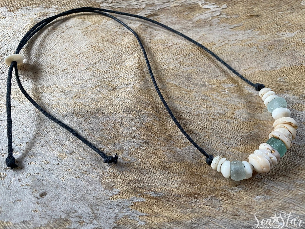 Ocean Tumbled Puka Shell and Glass Bead Necklace  (#0535) | IMG_0535.jpg