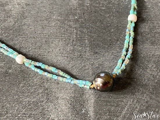 Tahitian Pearl & Seed Bead Necklace (#0414)